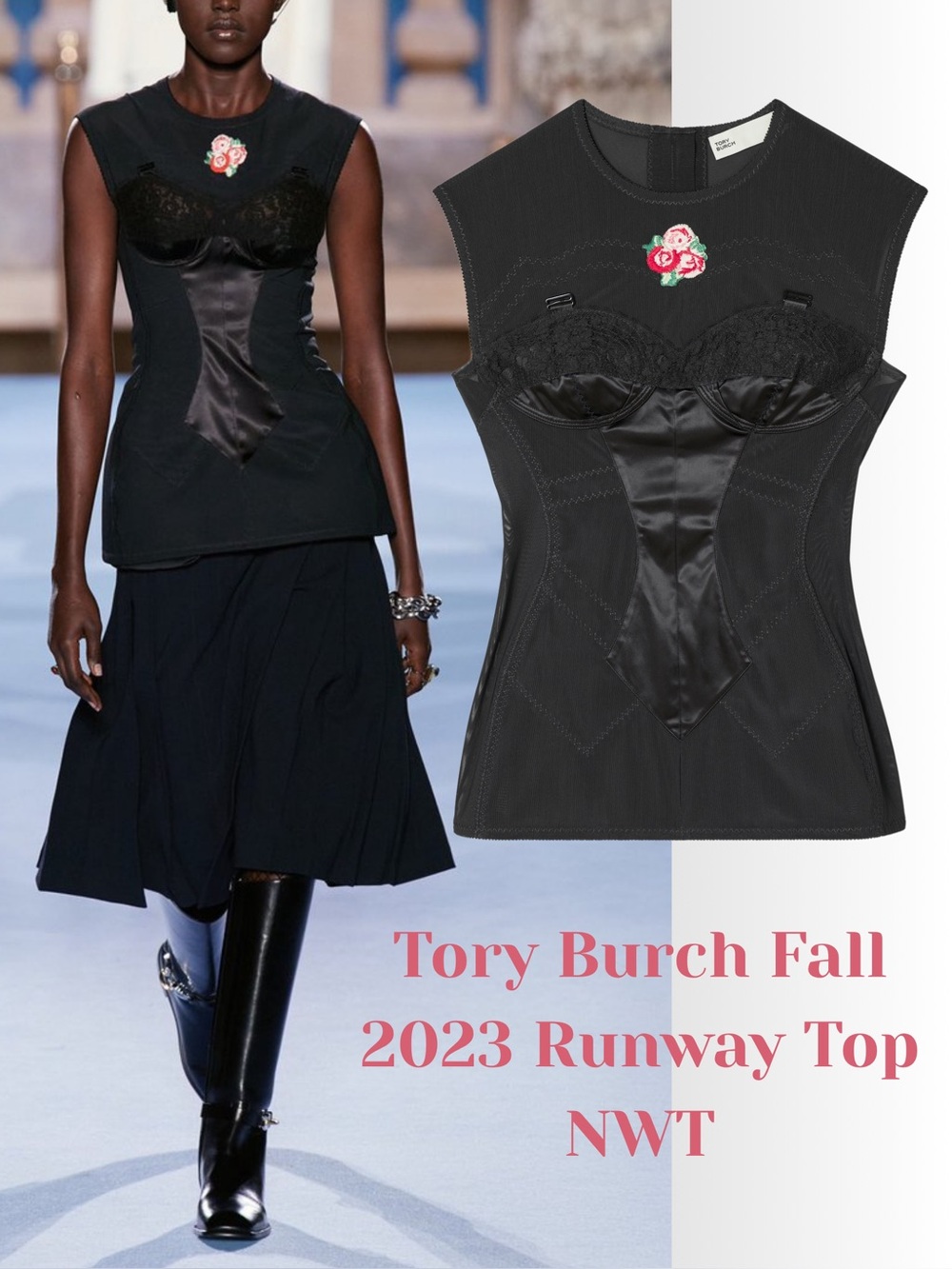 NWT Tory Burch Fall/Winter 2023 Runway Mesh Corset Top - Size 6 Retail $1998